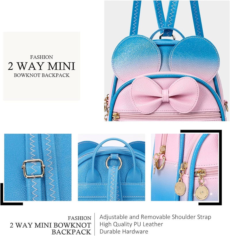 KL928 Girls Mini Backpack Bowknot Polka Dot Cute Small Daypacks Convertible Shoulder Bag Purse for Women - Image 3
